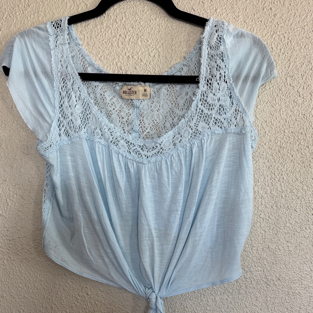 Hollister Pale Blue Lace Yoke Tie-Front Women's Camisole